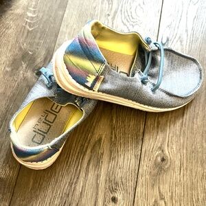 Hey Dude Gray and Yellow Sneakers with Lace-Up Design